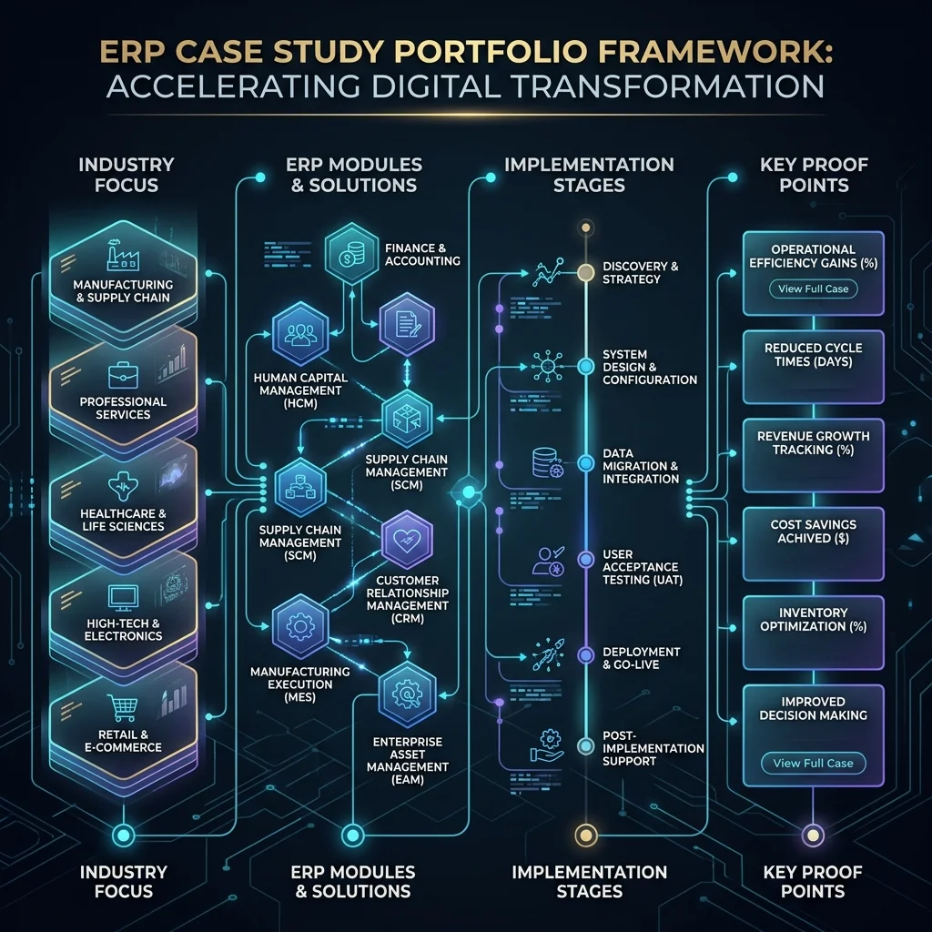 ERPNext case study framework for manufacturing, retail POS, distribution, accounting, data migration and workflow implementation examples.