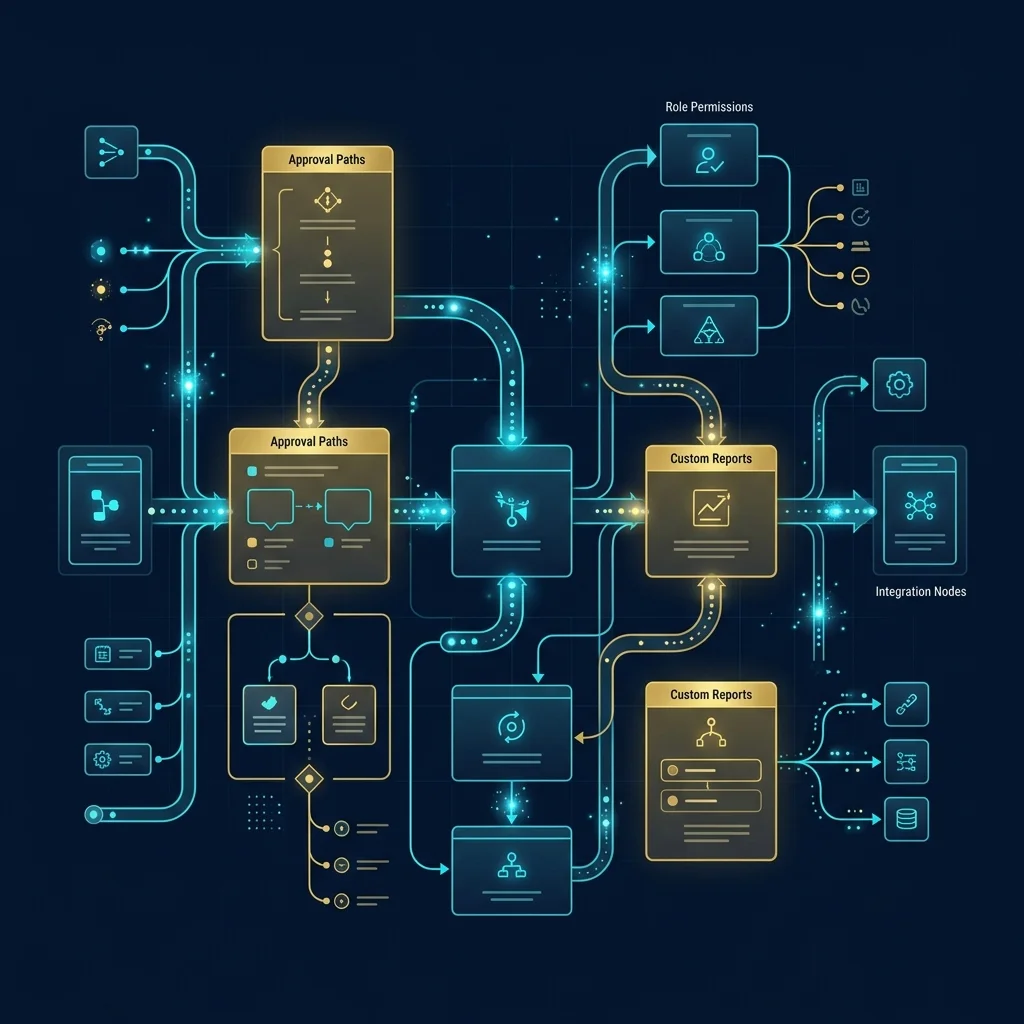 ERPNext customization workflow for custom fields, reports, approvals, permissions, integrations and business-specific processes.