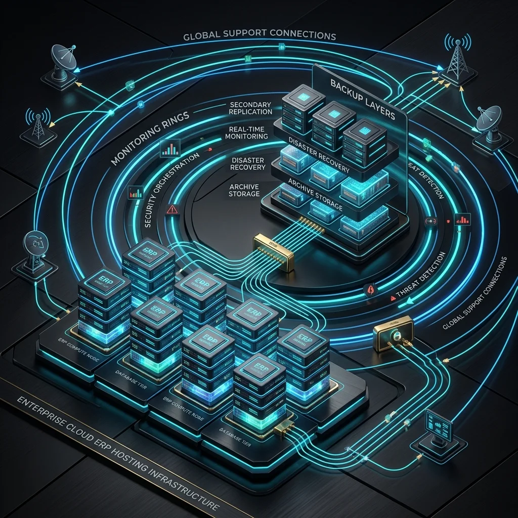 ERPNext hosting and managed support with cloud infrastructure, backup planning, security basics and performance monitoring.