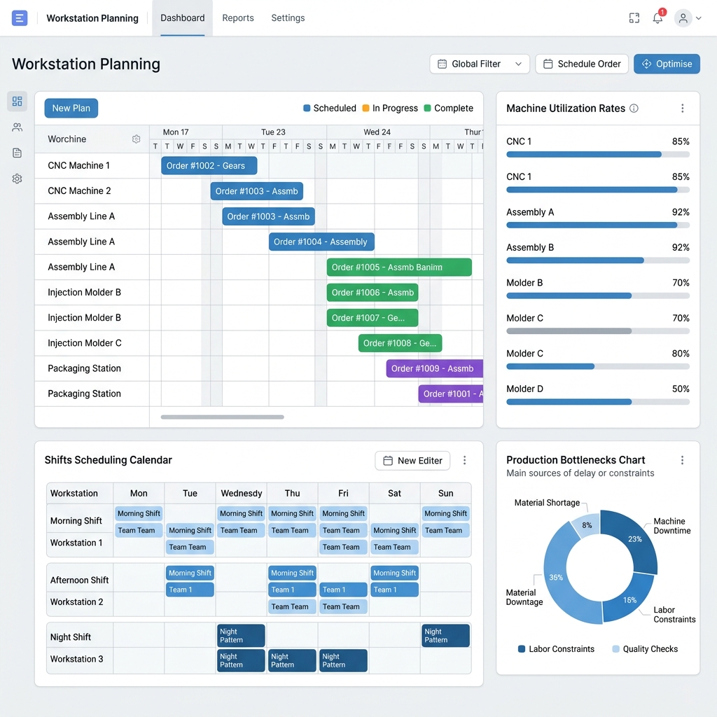 ERPNext Workstation Capacity Planning & gantt chart UI Screenshot